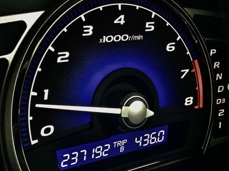 Close-up of a car's odometer.